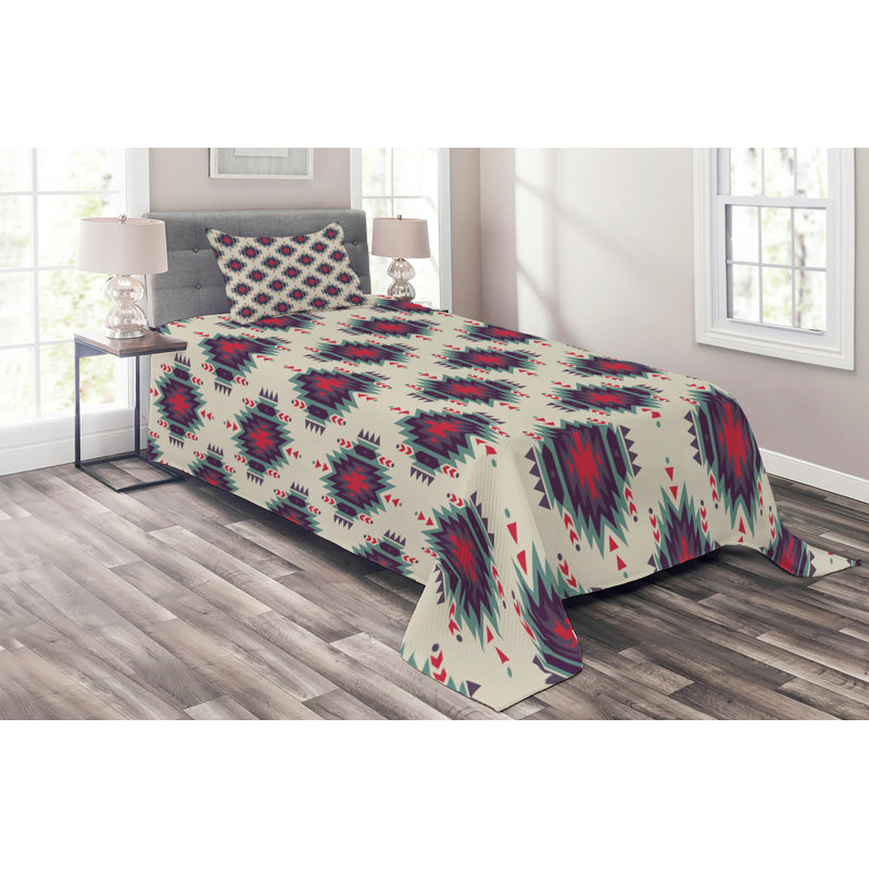 Rustic Polyester Geometric Shapes Coverlet, Twin Bedspread + 1 Sham