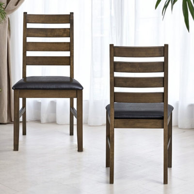 Ensemble de 2 chaises d'appoint en cuir synthétique brun et noyer Damica