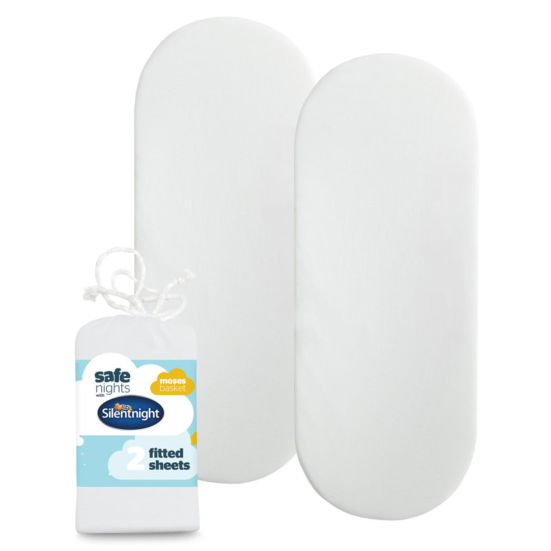 Safe Nights Moses Basket Fitted Sheet 2 Pack, White