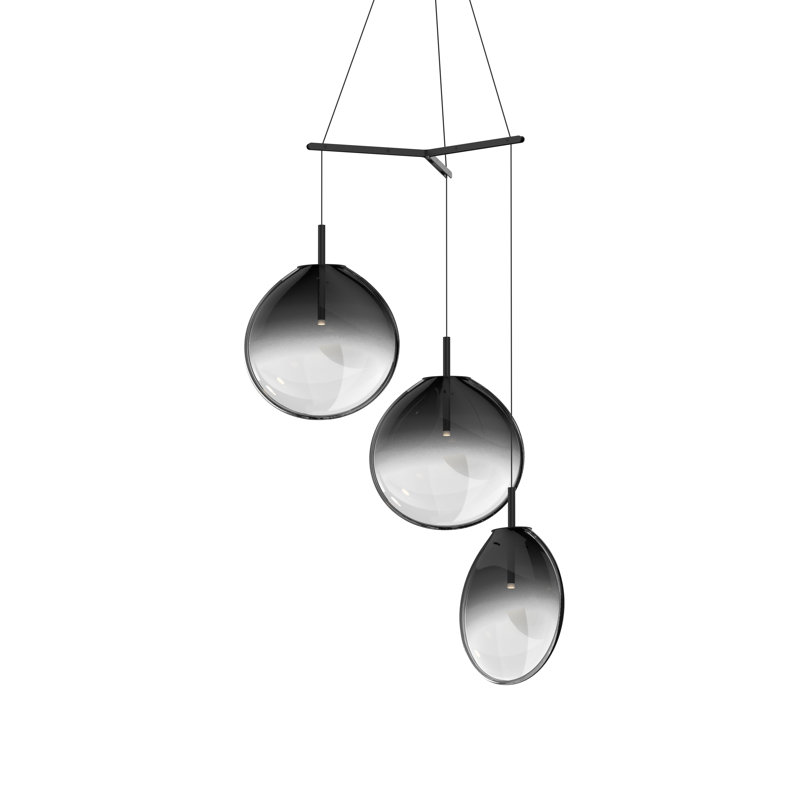 Cantina 3 - Light Satin Black Cluster Pendant, 19.25" H x 36" W x 36" D, Smoke Fade