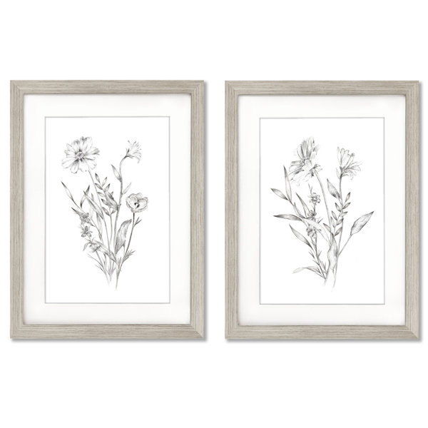 Red Barrel Studio® Wildflower Sketch Framed On Wood 2 Pieces Print ...