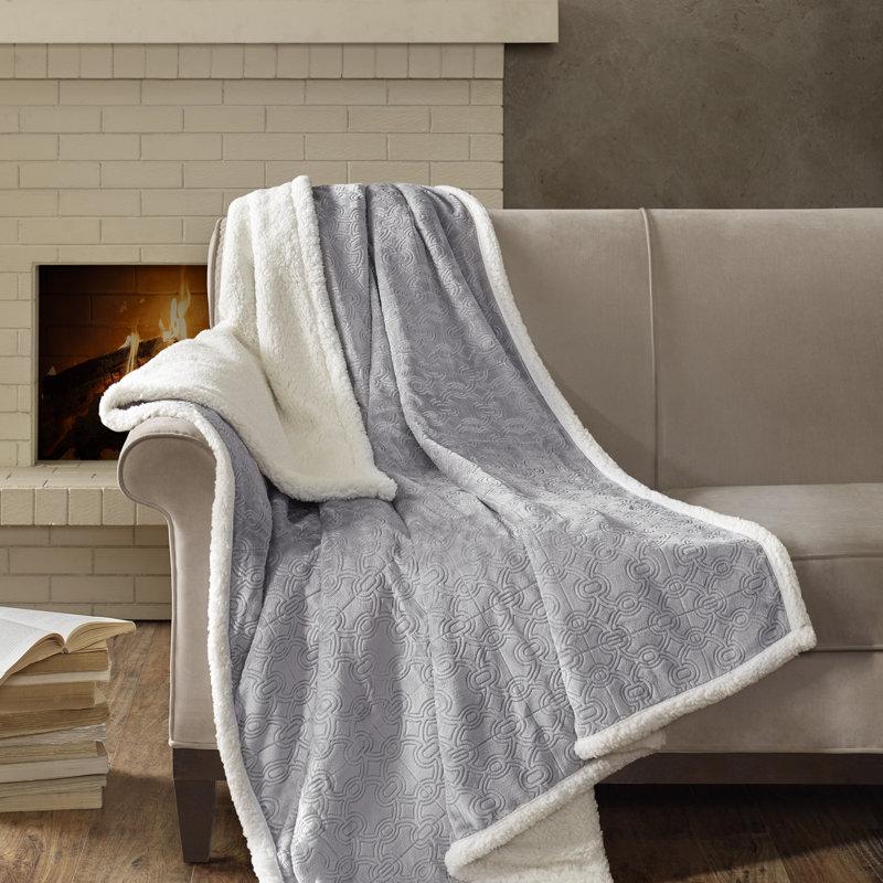 Jeté en peluche texturé Elma, Gris