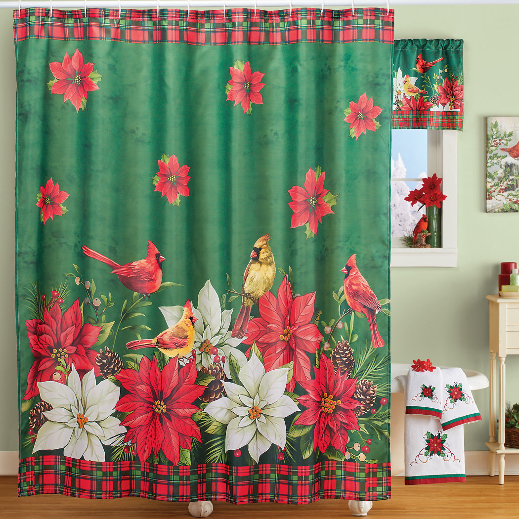 The Holiday Aisle® Delcampillo Floral Shower Curtain with Hooks ...