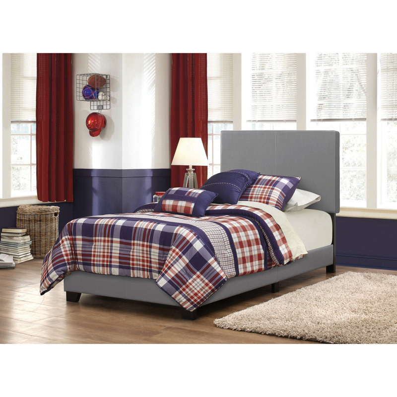 Lit simple tapissier gris moderne avec similicuir et silhouette élégante de revêtement contemporain
