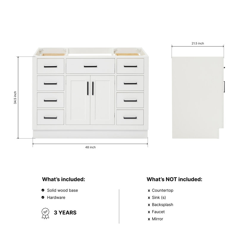 48" Single Bathroom Vanity Base Only, White