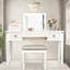 Bureau de coiffeuse en miroir avec tiroirs, ensemble de coiffeuse de chambre à coucher avec miroir et tabouret, coiffeuse rabattable pour chambre / salle de maquillage, bureau de travail pour femmes