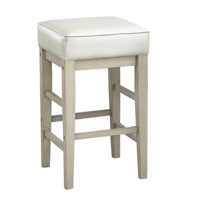 De 2 tabourets à hauteur de comptoir, style transitionnel, similicuir blanc, structure en bois massif, assise en cuir de 15,5 po de largeur, coussin de 24 po de largeur, 15,5 po x 15,5 po