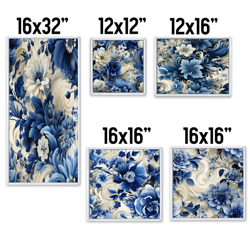 Stamford - Ensemble de 5 impressions murales florales, Cadre flottant blanc