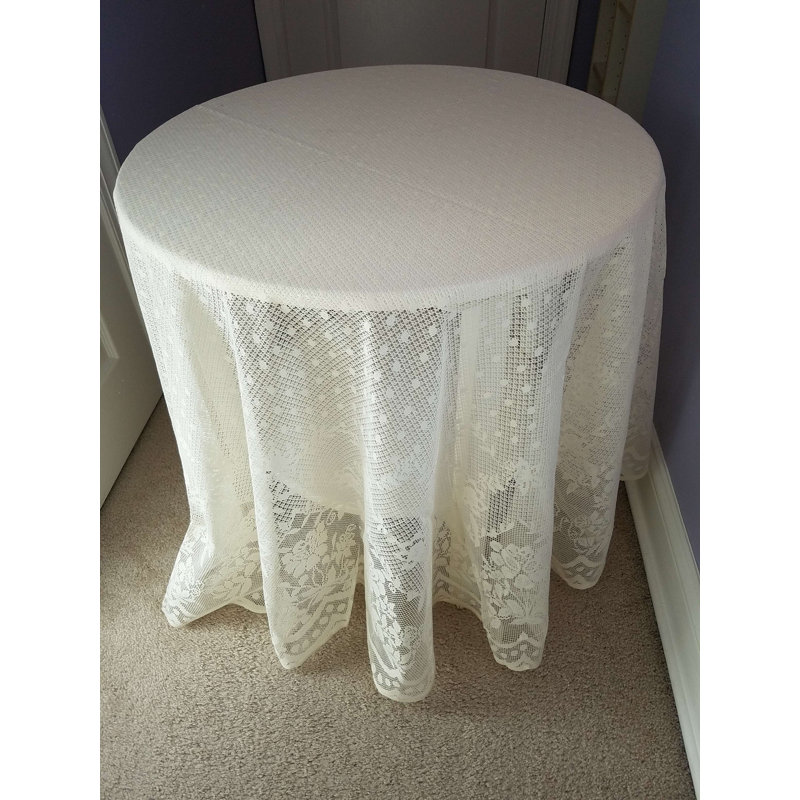 AdonisUSA Mathena Floral Round Tablecloth – Elegant Machine Washable Table Linen, Cream