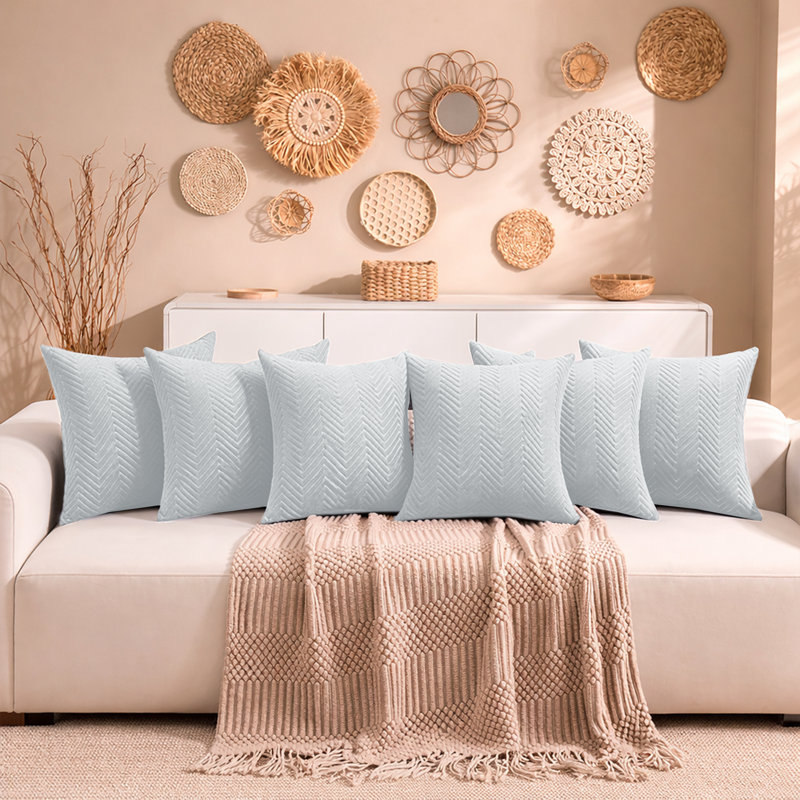 Aspire Homeware Embossed Square Velvet Cushion Cover, White, Pack of 6