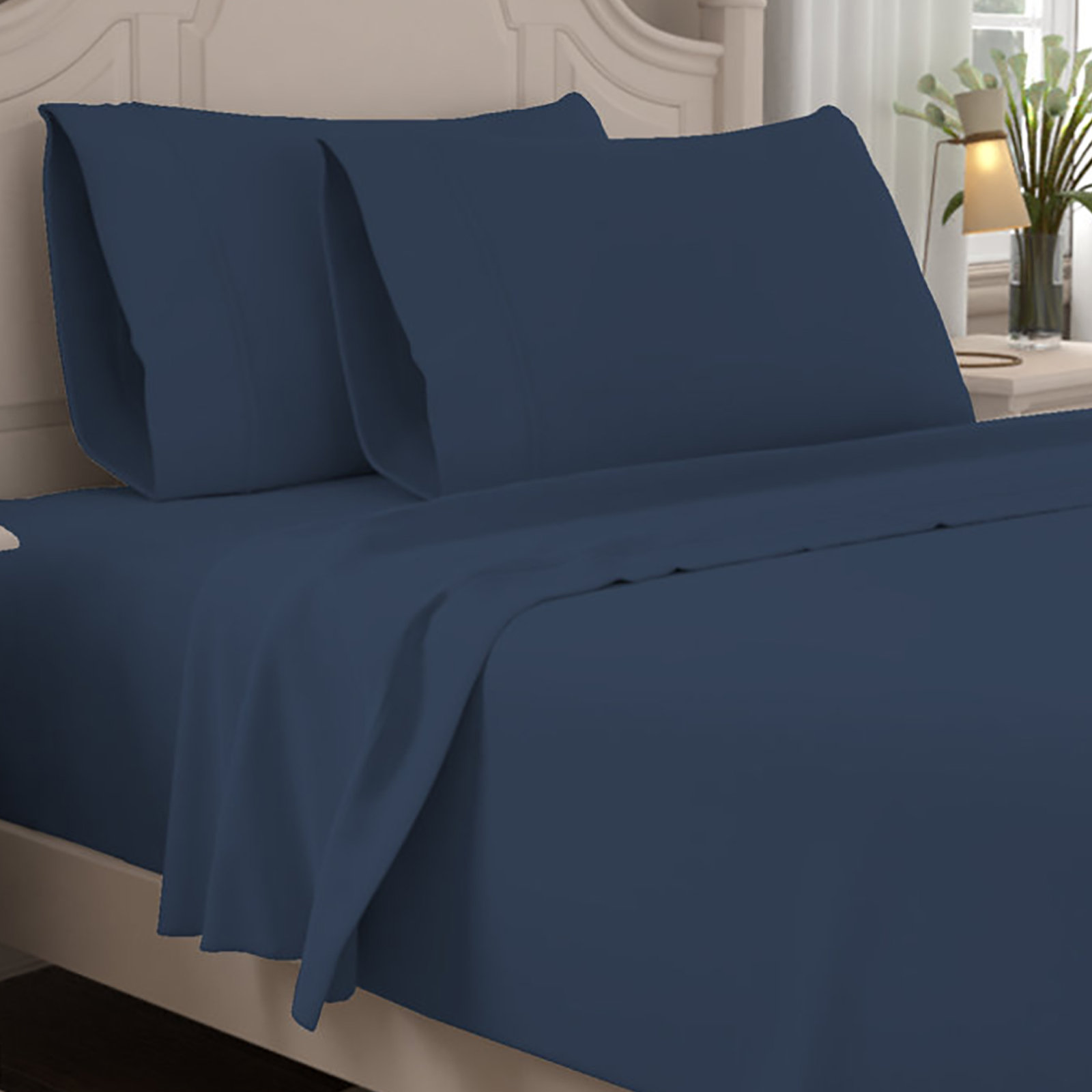 Ultimate Percale 100% Cotton 400TC Cool & Crisp Sheet Set, Queen Sheet Set with 2 Pillowcases, Navy