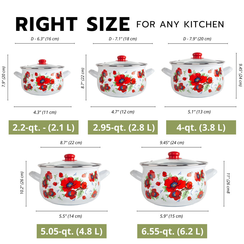 Casserole en émail de style campagnard traditionnel avec couvercle en verre, 2,95 pte