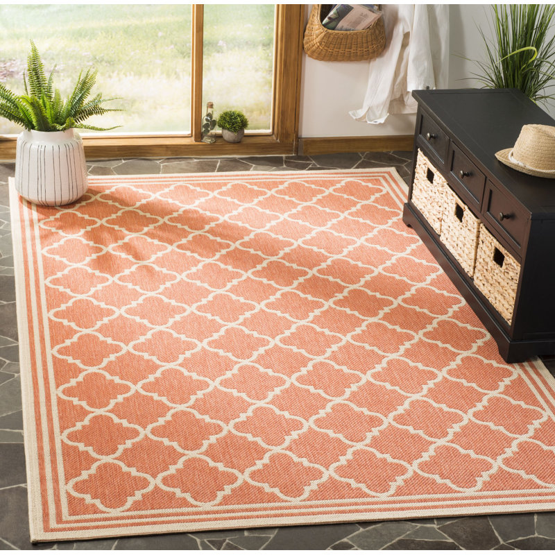 Tapis d'intérieur / extérieur à motif géométrique 100 pièces Ferrill Linden, Rectangle 4 pi x 6 pi