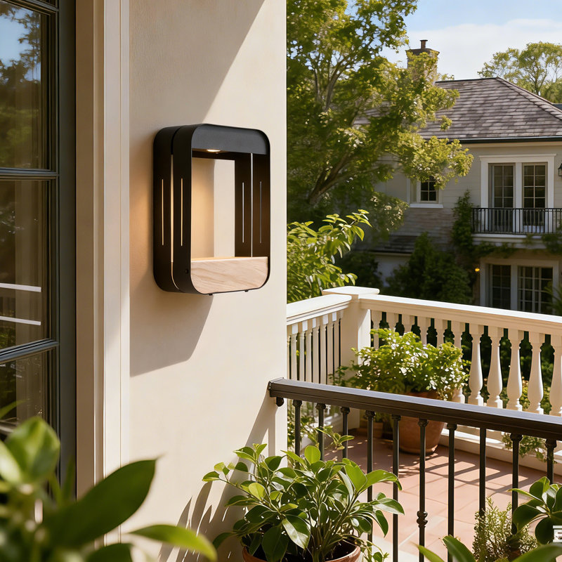 Metal Outdoor Walllight With Solar-Powered LED With Dusk To Dawn, 9.95" H x 6.45" W x 4.65" D, Black