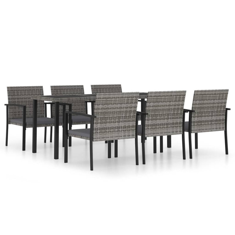 Dining Set Grey and Black Poly Rattan Powder Coated Steel Glass Dining Set