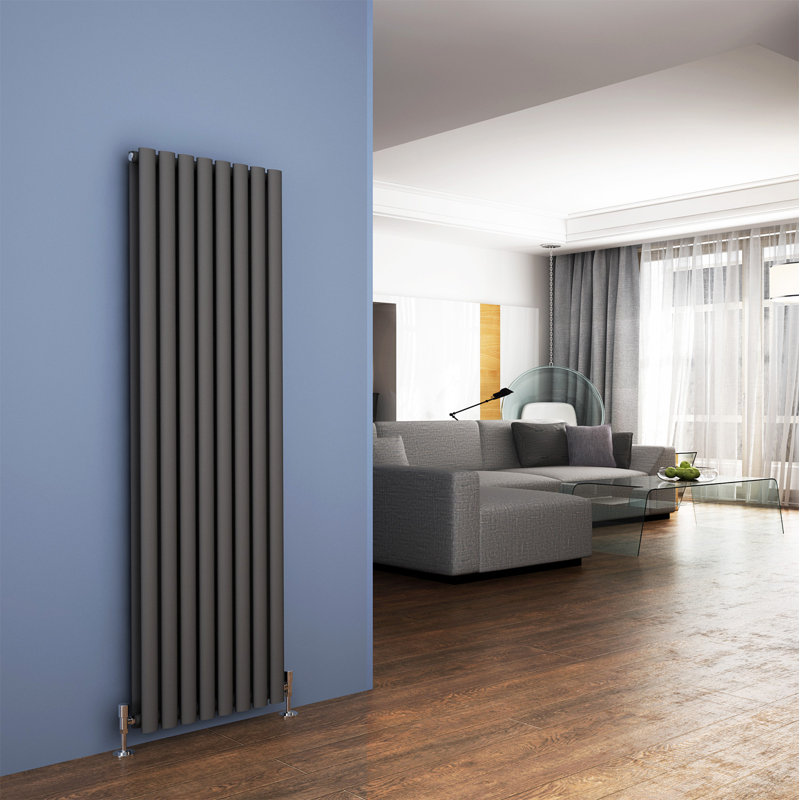 Liberty Vertical Oval Panel Radiator, 160cm H x 48cm W x 8.2cm D, Anthracite