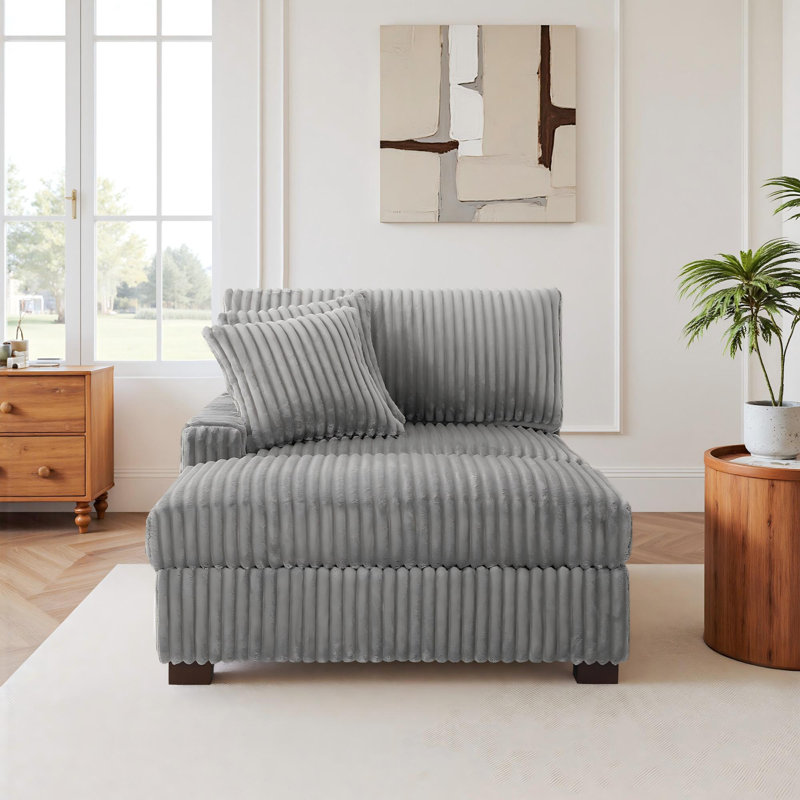 Upholstered Chaise Lounge, Left Hand Facing, Light Grey