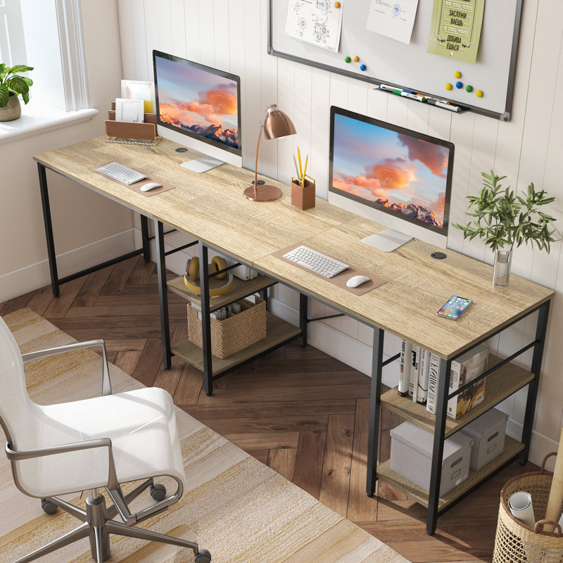 Nedyo 95.2" L-Shaped Desk with Shelves, Reversible Corner