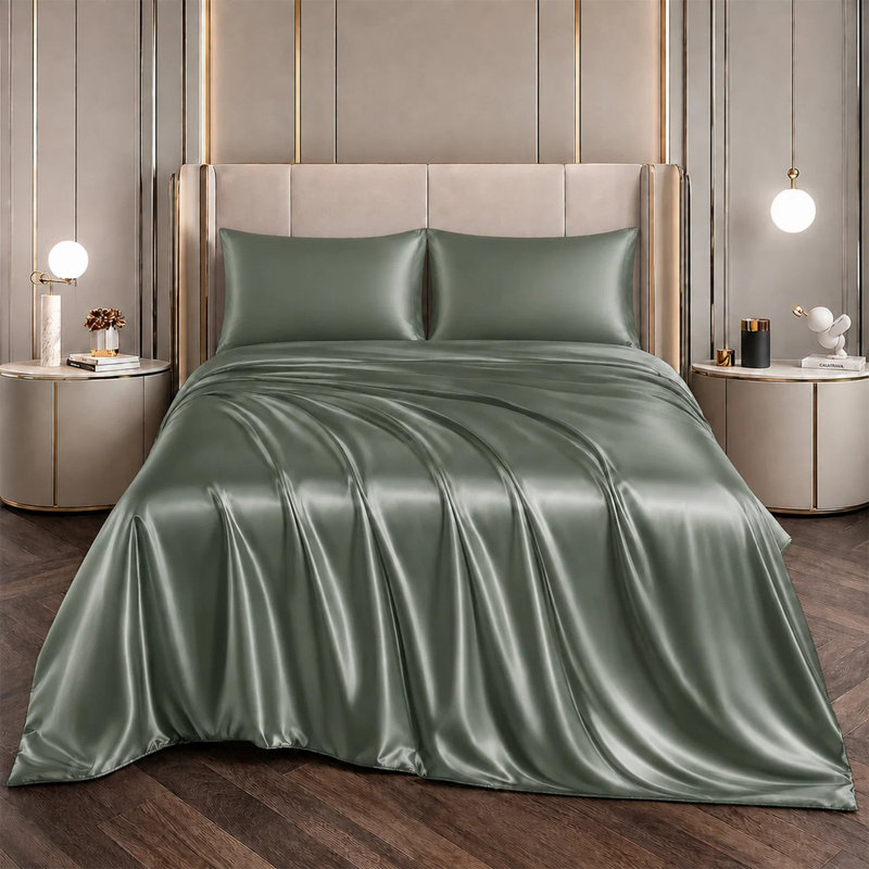 Ensemble de draps en satin de qualité supérieure (4 pièces), Lit double, Red