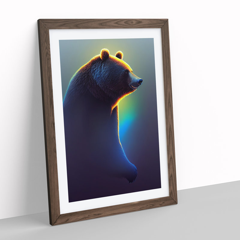 Futuristic Bear - Single Picture Frame Print, 34cm H x 25cm W x 2cm D, Walnut