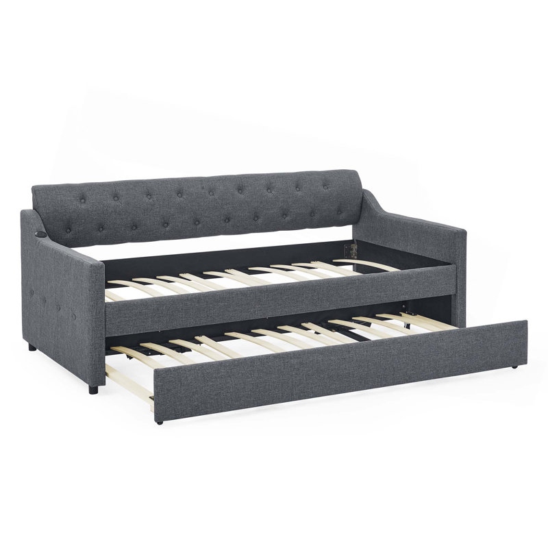 Lit de jour polyvalent en mousse de style Mid-Century avec un design élégant pour la chambre d'amis, Lit simple, Gris foncé