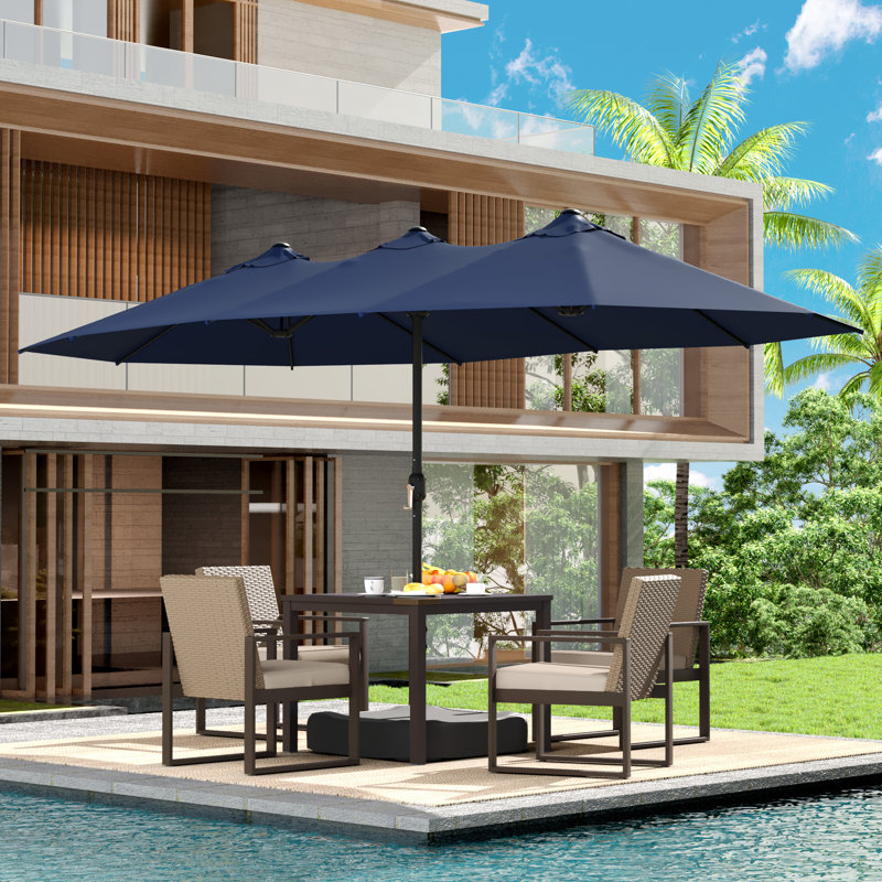 Parasol de marché rectangulaire avec base, Bleu très foncé