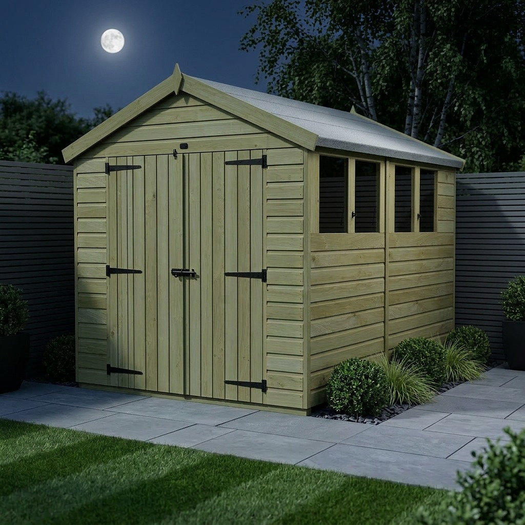 Total Sheds 8ft x 11ft Apex Garden Shed - Double Door - With Windows - Pressure Treated Timber - UK Manufactured