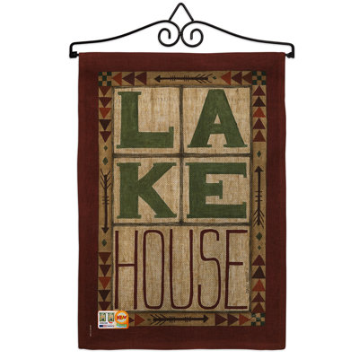 « lake house en toile jute », expositions à l’extérieur à 2 côtés en toile jute 19 x 13 po drapeau de jardin
