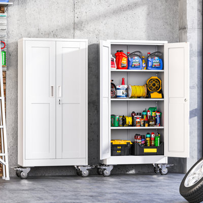 Durable Steel Garage Storage Cabinet with Wheels, Tool Cabinet Rolling with Adjustable Shelves