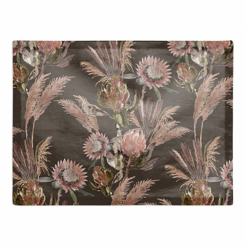 Cotton Floral Rectangle Placemat, Charcoal