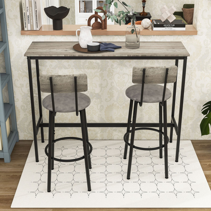 3Pcs Dining Table Set with 2 Chairs, Gray