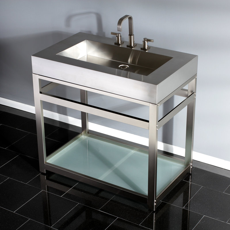 Fauceture Metal Rectangular Console Bathroom Sink, Brushed/Satin Nickel