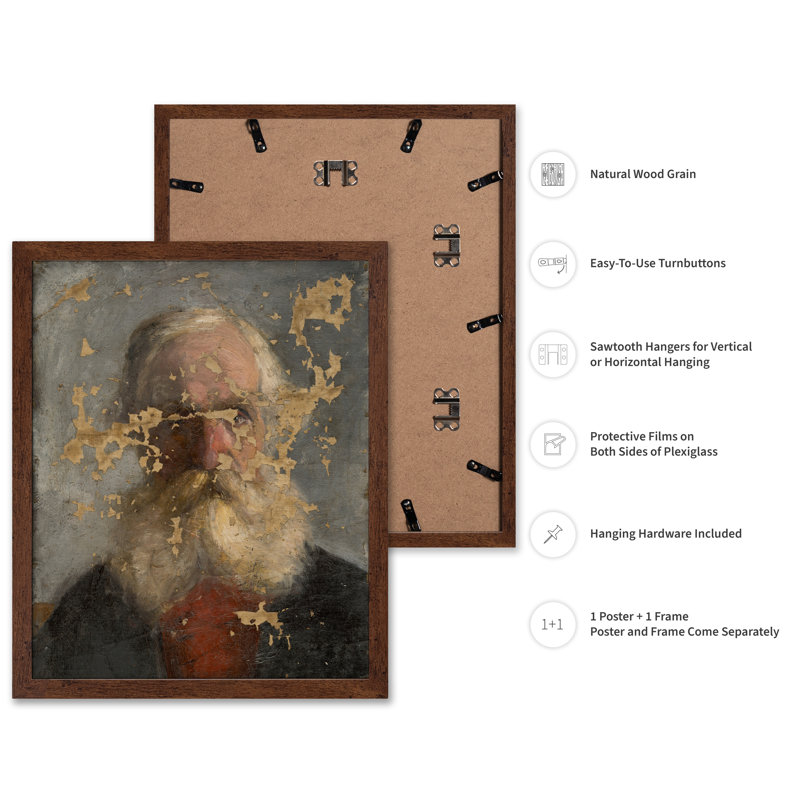 Portrait d'un vieil homme à barbe blanche, 16"H x 20"W, Poster, Brown Framed