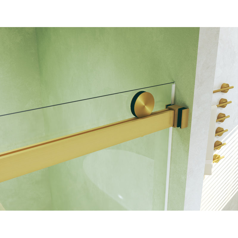Esom 44-48 "W x 74" H Frameless Double Sliding Shower Door with 5/16" Tempered Glass & Explosion-Proof Film, Brushed Gold