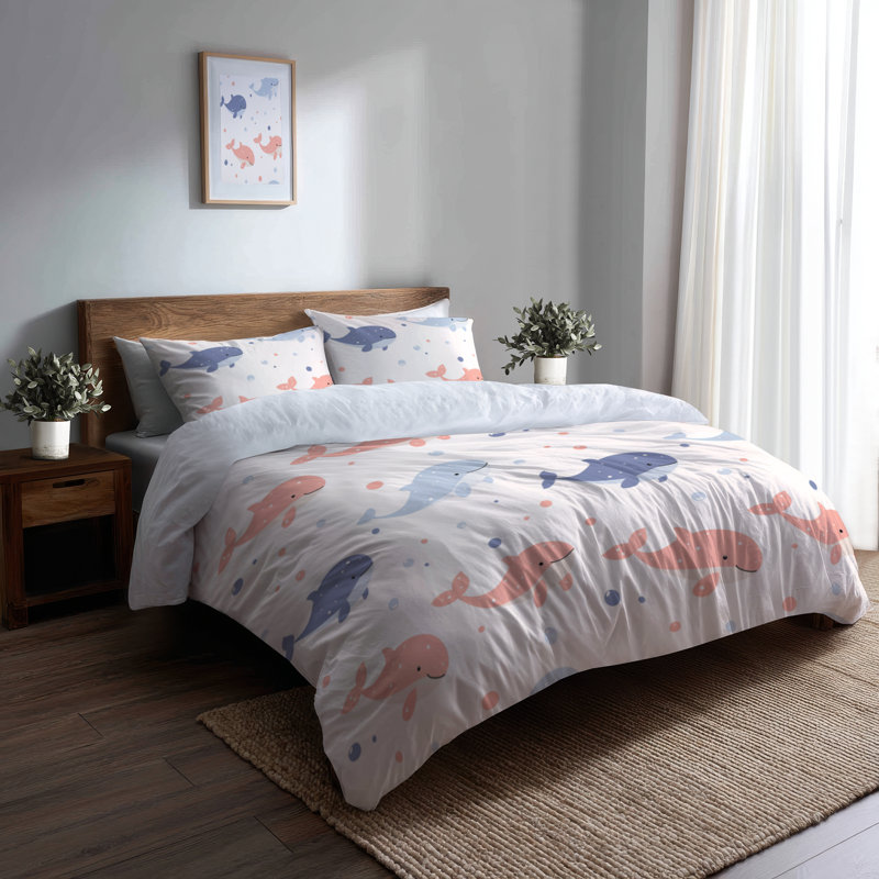 Ensemble de literie 3 pièces Kids Ocean Animals - Housse de couette et coussin décoratif, Très grand lit