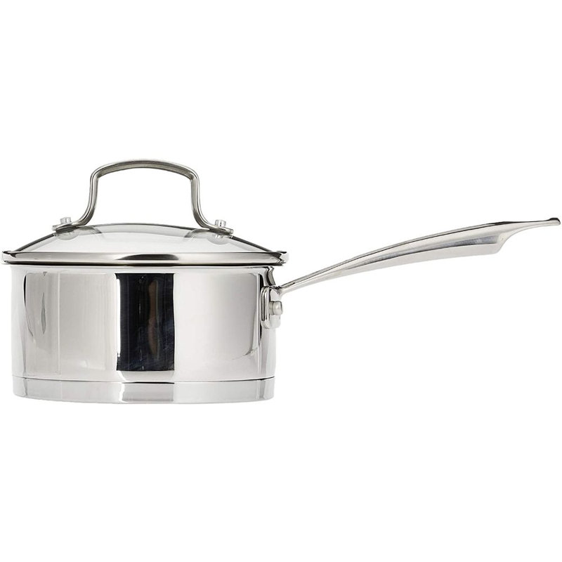 Professional Brushed Stainless Steel Saucepan with Glass Lid, 1.5-Quart