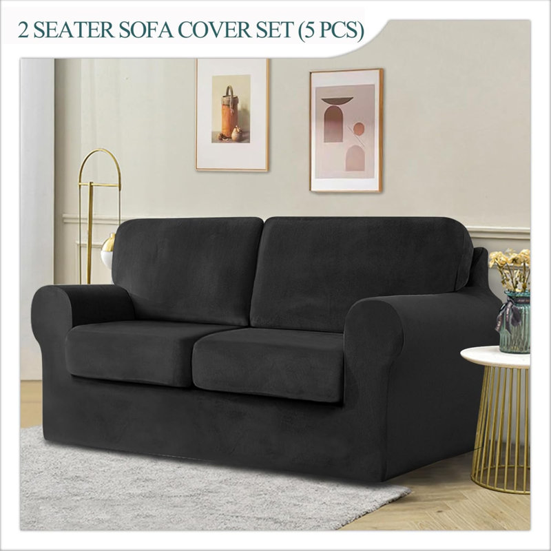 Sofa Cover With Separate Seat Cushions And Backrests Stretch Velvet Sofa Slipcover Couch Covers Furniture Protector Split Combined (2 Seat Set 5 PCS)
