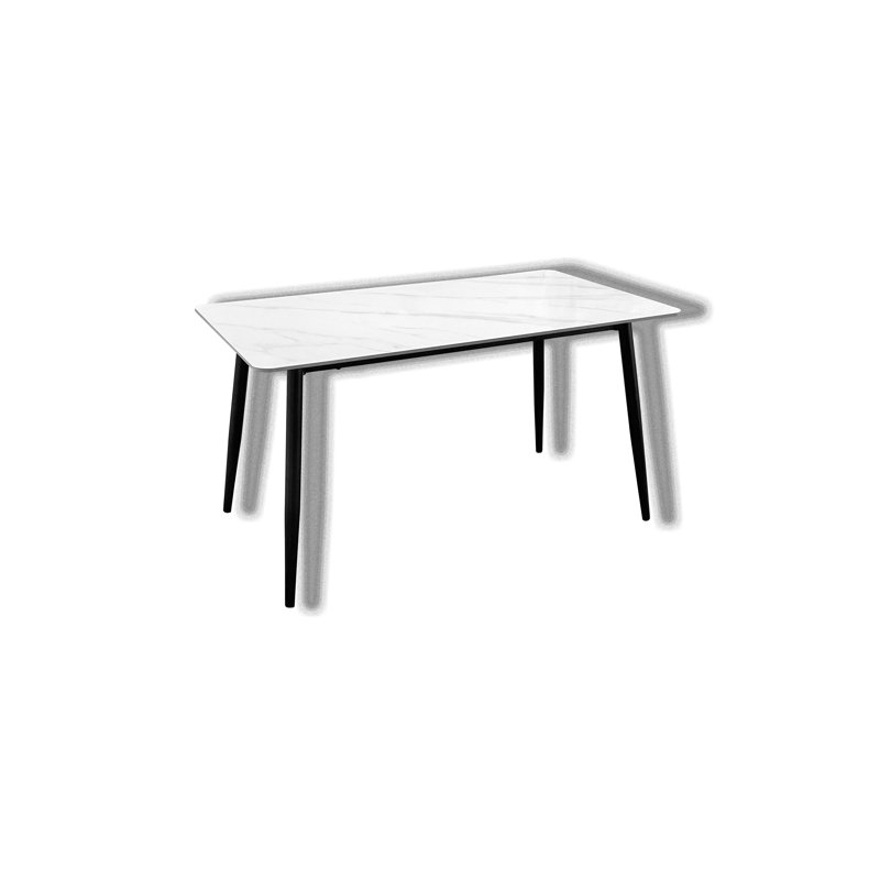 55" White Sintered Stone Top Dining Table with Black Metal Legs