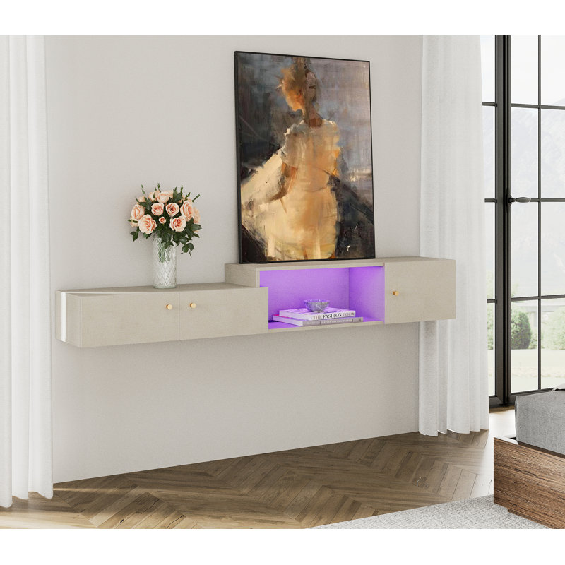 Meuble télé flottant pour téléviseur de 78 po ou moins Poling, L 70 po, Mauve