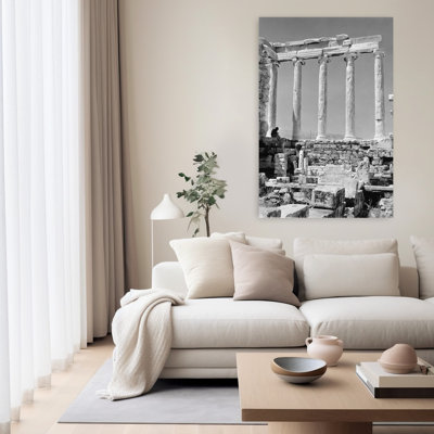 1960S Anonymous Book Reader Sitting Among Greek Columns Architecture Ruins Before Restoration Parthenon Athens Acropolis Classic Retro Vintage Arch...