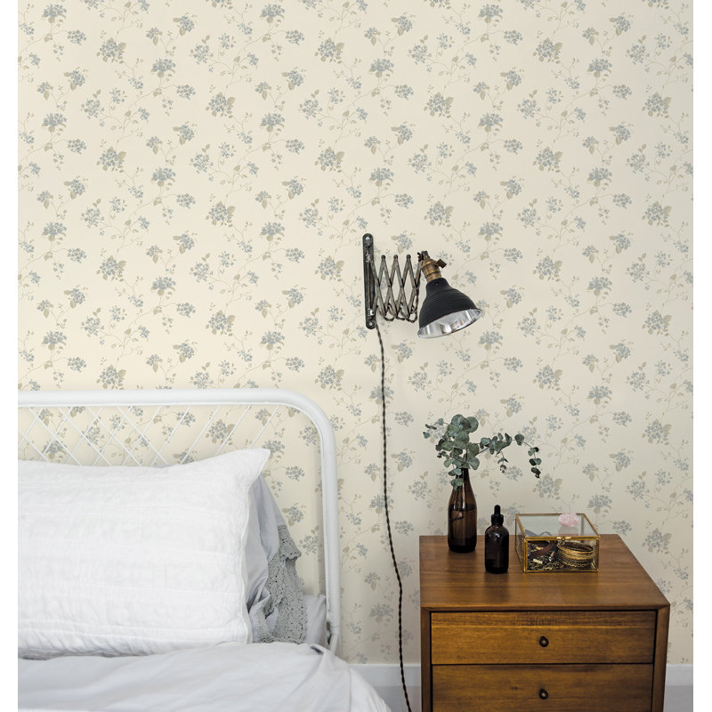 Miniatures 3 Collection Hydrangea Trail Wallpaper Roll, Pale Blue/Beige/Ivory