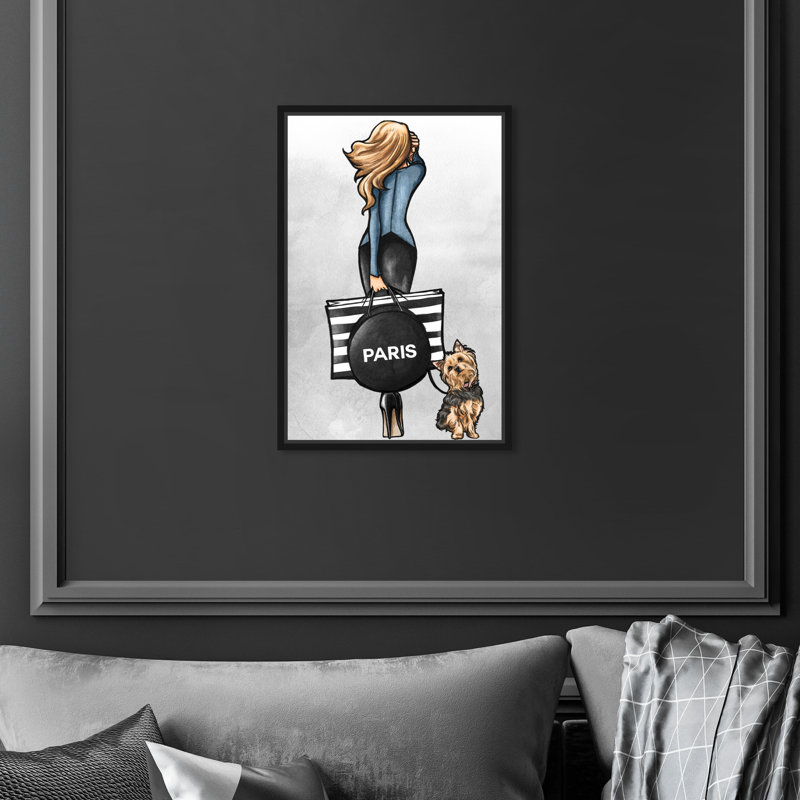 «Fashion Walk Friend Blue Outfits», impression sur toile, H 15 po x l 10 po, Toile avec cadre noir