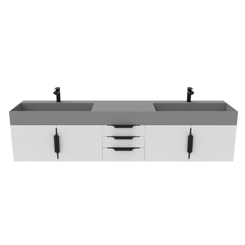 84" Amazon Double Bathroom Vanity with Top, White, Gray, Black