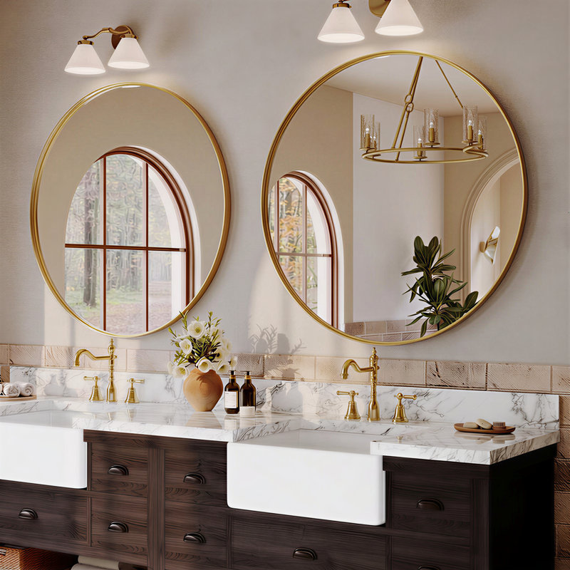 Aluminium Frame Round Wall Mirror, 30" x 30", Gold