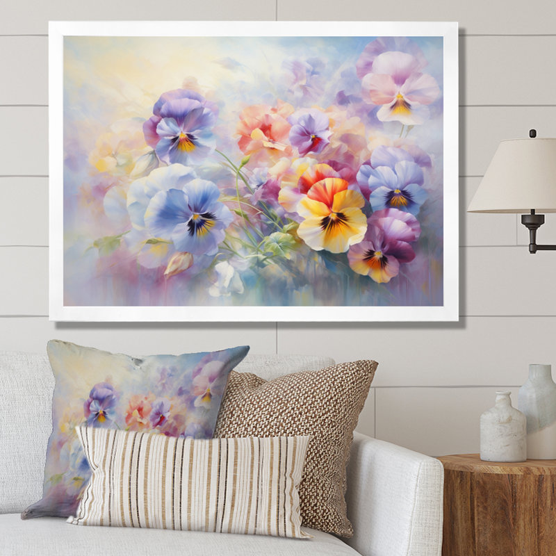 Colourful Pansies Romantic Impression III - Floral Canvas Wall Art, H 24 po x l 32 po x P 1 po, Cadre simple blanc