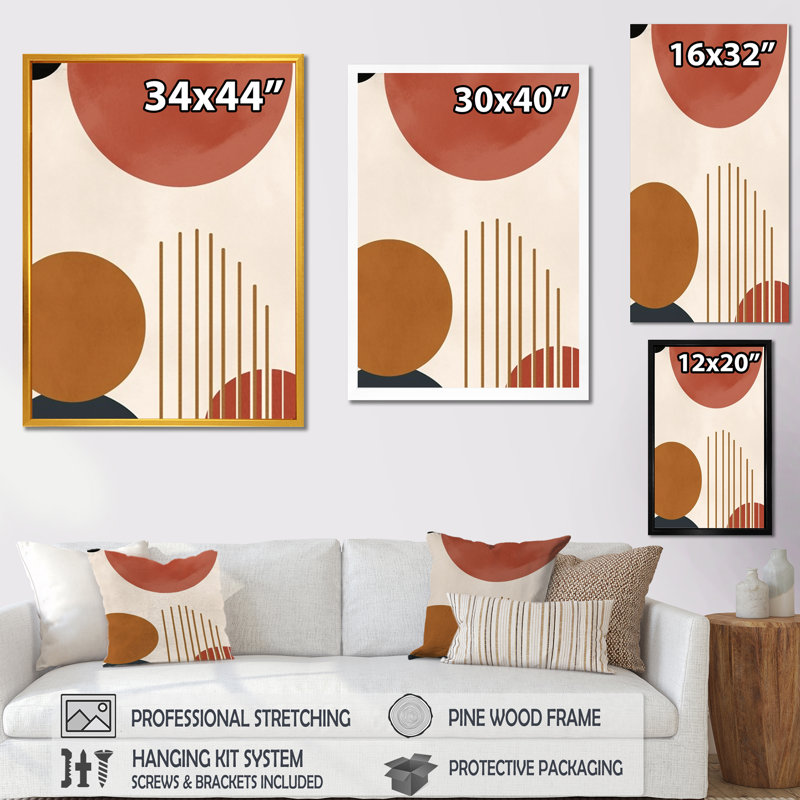 Beige Minimal Boho Pattern 1 - Minimalism Wall Art, Black Single Picture Framed, 40" H x 30" W x 1.5" D