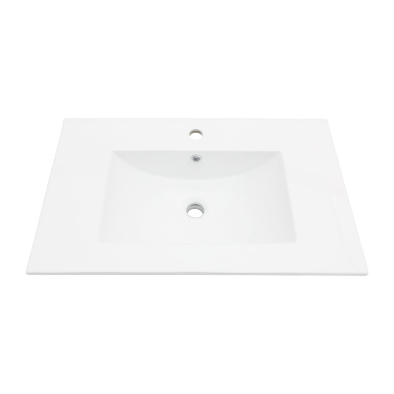 30 in. White Ceramic Rectangular Single Sink Bathroom Vanity Top
