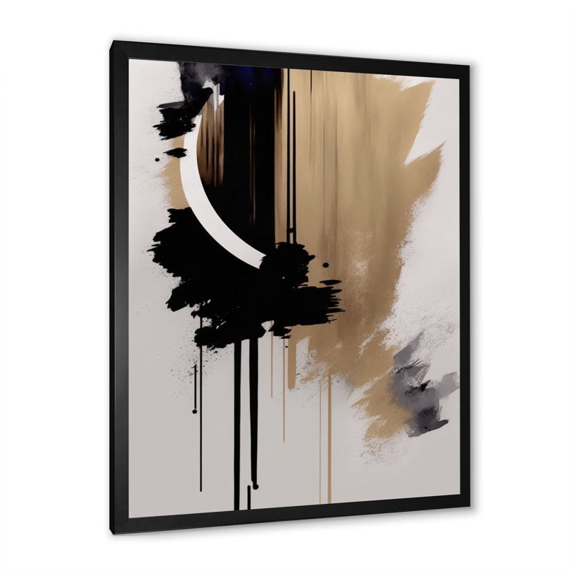 Art mural encadré abstrait noir, blanc et or III, H 32 po x l 24 po, Impression encadrée, Noir