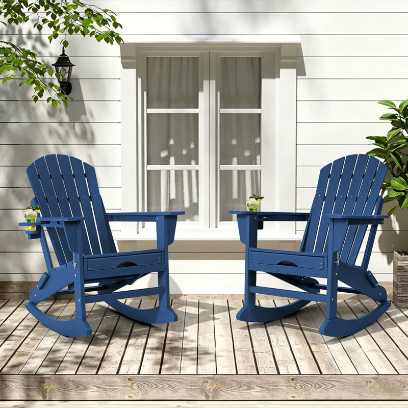 Chaise Adirondack pliante et berçante en plastique avec repose-pieds, Navy Blue