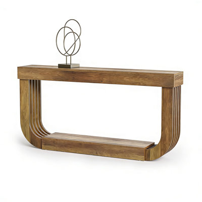 Extra Long Narrow Console Table With Dual-Tier Storage, Rustic Brown Sofa Table For Living Room Or Entryway, Heavy-Duty U-Shaped Pedestal Base For Stability